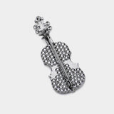 Stone Embellished Violin Pin Brooch: Silver AB