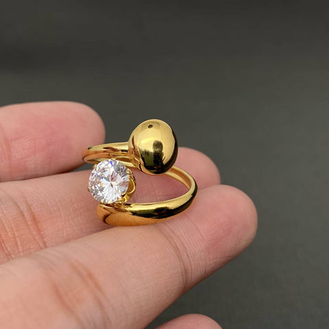 Zircon Inlaid Irregular Geometry 18K Gold Plated SS Ring - FGS: B