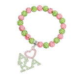 AKA Pink Green Bling Sorority Charm Bracelet: Pink and Green / Rhodium / Stretch to Fit