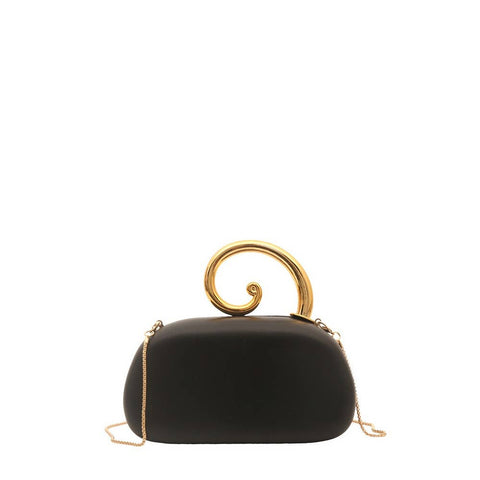 Spiral Handle Oval Evening Clutch: BK