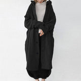 Women's Oversized Hooded Long Button Front Coat: Red / XL