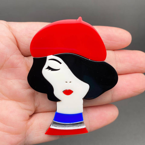 Girl with Red Beret Acrylic Brooch