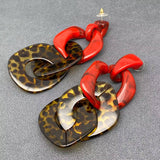 Geometric Leopard Color Acrylic Linked Charm Post Earrings