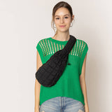 Quilted Stylish Lightweight Puffer Sling Bag: GRN / ONE SIZE