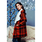 PLAID FUR LINED CARDIGAN COAT WITH WIDE COLLARS: RUST / M/L
