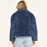 LUXE NAVY FAUX FUR CROPPED JACKET: NAVY / L