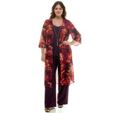 PLUS SIZE 3PC CARDIGAN TANK, PANT NECKLACE SET: Eggplant/Plum/Rust / 1XL