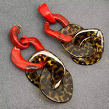 Geometric Leopard Color Acrylic Linked Charm Post Earrings