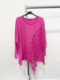 Pure Stretchy Cotton Plus Size Top With Distressed Slashing : BabyPink