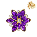 Floral Crystal Gemstone Cocktail Stretch Ring : Navy