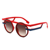 Sunglasses Red Round Futuristic Double Frame: Red / Multi Tone / One Size