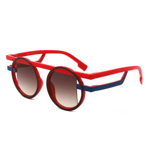Sunglasses Red Round Futuristic Double Frame: Red / Multi Tone / One Size