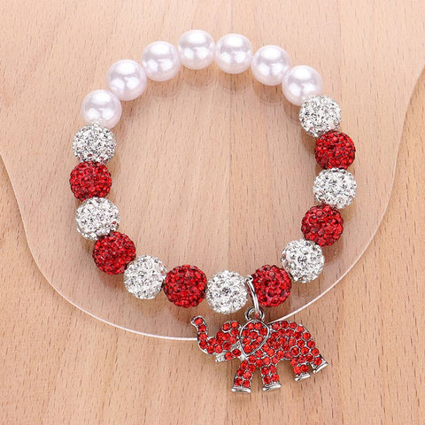 Stone Elephant Charm Pearl Shamballa Ball Beaded Bracelet