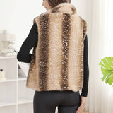 Deer Pattern Soft Faux Fur Zip-Up Vest with Pockets: COFFEE / One Size