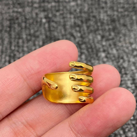Creative Palm Design 18K Gold Plated S.Steel Ring - FGS: 7#