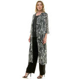 3 PC CARDIGAN STRAIGHT LEG PANT SET : BLACK/CREAM / S