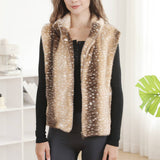 Deer Pattern Soft Faux Fur Zip-Up Vest with Pockets: COFFEE / One Size