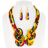 African Print Fabric Bib Necklace And Earrings Set: Fuchsia