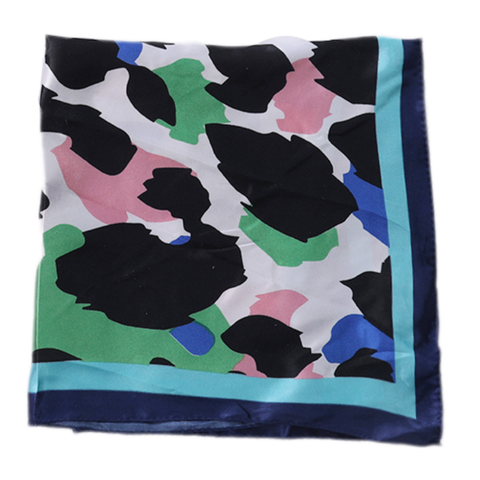 Abstract Animal Print Satin Scarf: Blue