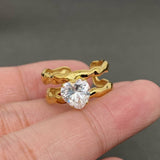 Zircon Inlaid Irregular Geometry 18K Gold Plated SS Ring - FGS: J