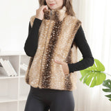 Deer Pattern Soft Faux Fur Zip-Up Vest with Pockets: COFFEE / One Size