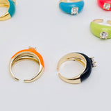 Colorful Enamel Inlaid Zircon Ring: D / Opening adjustable