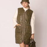 Quilted Padded Long Zipper Vest: IVY / One Size