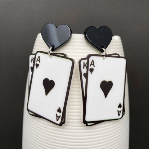 Acrylic Blackjack Heart Post Earrings - YK