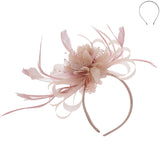 Floral Fascinator Headband w/ Side Loops & Feathers: Black