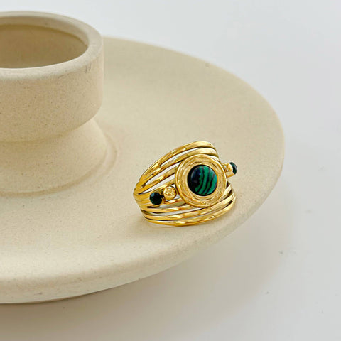 Gold  Ring With Malachite Stone