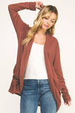 SOFT WRAP SHIRRED SIDE OPEN CARDIGAN: RDBRN / L