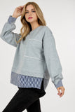 Contrast Ruffle Layered Long Sleeve Sweater: BLACK / L/XL