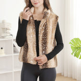 Deer Pattern Soft Faux Fur Zip-Up Vest with Pockets: COFFEE / One Size
