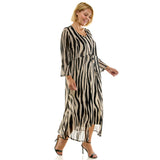 PLUS SIZE ZEBRA PRINT MESH DUSTER & MIDI DRESS SET: TANBK / 2X
