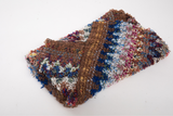 Multicolor Textured Knit Poncho with Fringe: Black