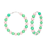 AKA Sorority Pink Green Pearl Hoops for Women: Pink and Green / Rhodium / 3 inches