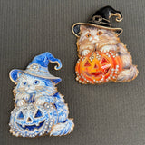Halloween Pumpkin & Cat Witch Brooch: Orange