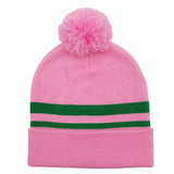 Pink Two Stripe Green Beanie: Pink and Green / Multi Tone / Stretch to Fit