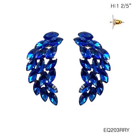 Marquise Gem Leaf Cluster Wing Earrings : Royal Blue