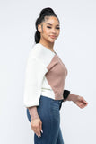 Color Block Twisted Open Back Loose Fit Cozy Sweater: Rust Combo / 1-2-2-1 (S-M-L-XL)