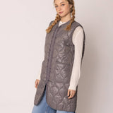 Quilted Padded Long Zipper Vest: IVY / One Size