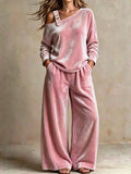 Women's Velvet One Shoulder Two Piece Set Wide Leg Pants: Burgundy / XL
