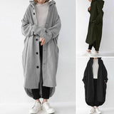 Women's Oversized Hooded Long Button Front Coat: Red / XL