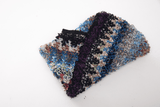 Multicolor Textured Knit Poncho with Fringe: Black