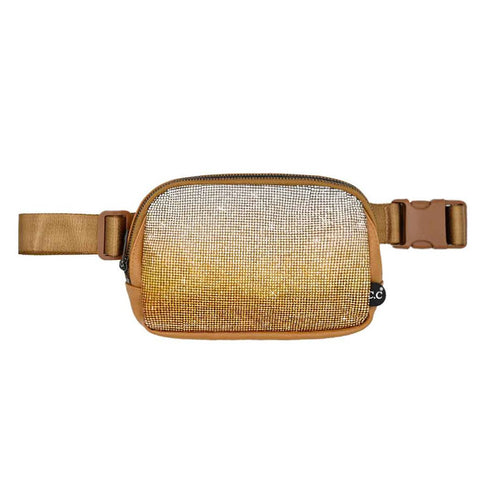 Ombre Rhinestone Fanny Pack Belt Bag: GLD / One Size