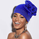 Bling Studded Flower Pointed Turban Hat: Red