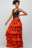 Ruffles Faux Leather Maxi Skirt: Rust