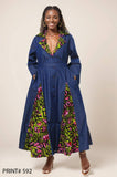 Women's Denim & Prints Collared Long Button Down Print Dress: Free Size / 584