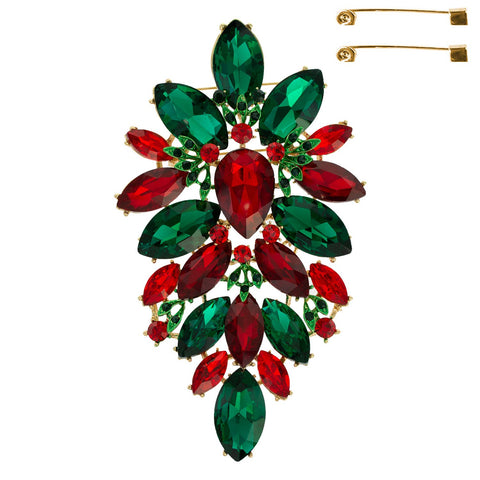 Floral Geo Shape Jeweled Cluster Brooch Pin : Christmas