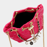 Charm Chain Faux Leather Pearl Charm Mini Bucket Bag